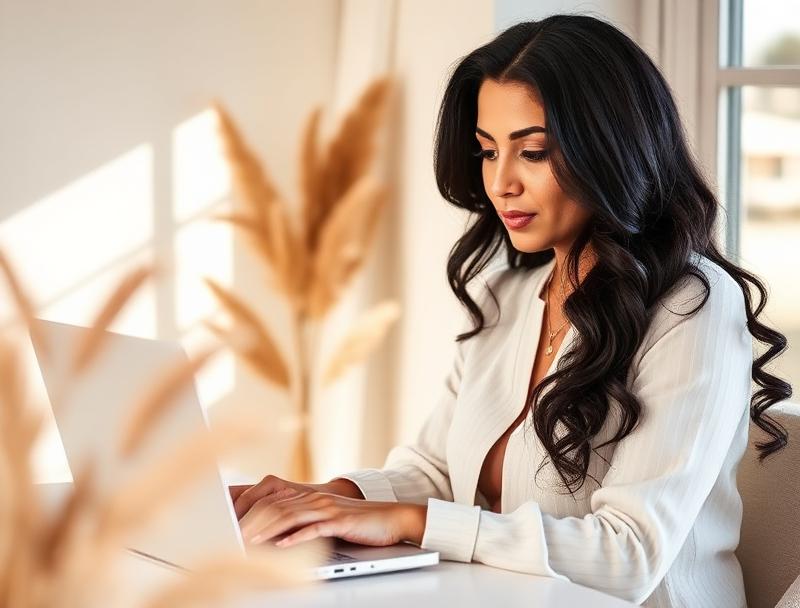 Confident Black woman entrepreneur working on her laptop